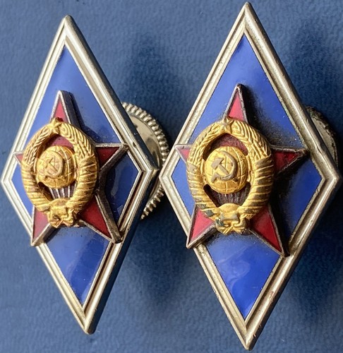 Soviet USSR Badge Pin Rhomb Rhombus Military Academy 2 PCs - Picture 4 of 7