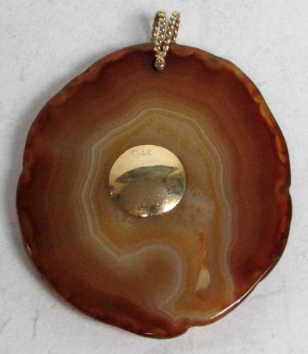 BEAUTIFUL 14K YELLOW GOLD & AGATE STONE PENDANT - Picture 3 of 5