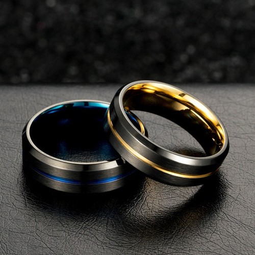 8 mm Doble Color Acero Titanio Banda de Boda Hombres Anillo de Compromiso Talla 7-12 - Imagen 10 de 13