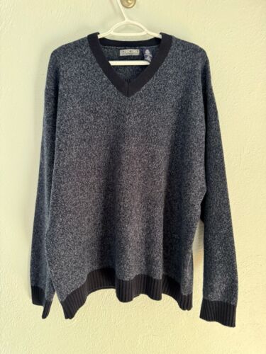 VTG Men’s Structure 100% Pure Lambswool V-neck Sweater Marled Knit Blue Size XL - Picture 2 of 7