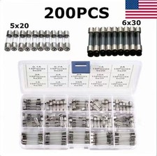 200pcs Assorted Glass Fuse Tube 5x20mm 6x30mm Quick Fast-Blow Acting Kit
