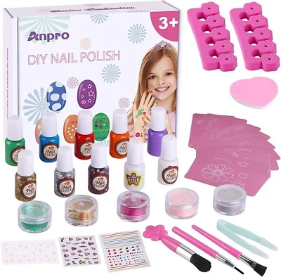 ANPRO Diy Nail Polish Set, Matching Temporary Tattoo Stickers, Creative Gift for Girls