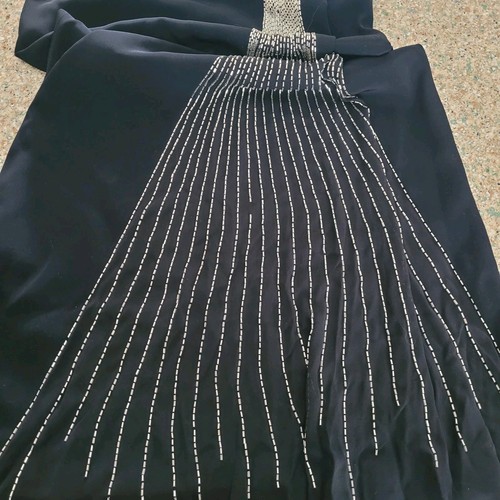 Y2K Cache Vintage schwarz Seide Perlen Gr.2 Kleid silber Cocktail Träger ätherisch sexy  - Bild 22 von 22