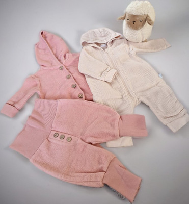 H&M Baby Outfit-Set 3-tlg Gr.56 Baumwolle Jacke Hose Overall rosa/beige