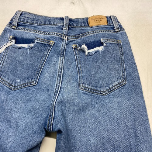 Jeans Abercrombie & Fitch mamma donna 24 blu denim invecchiato 5 tasche vita media - Foto 15 di 15