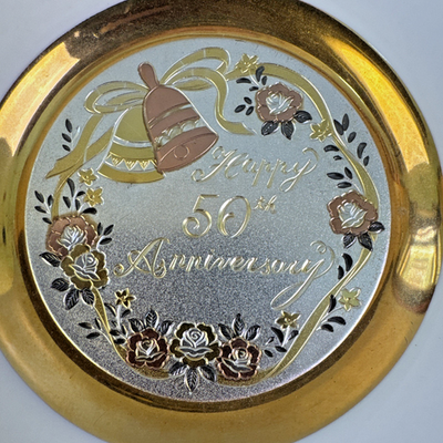 歓喜　画 Dynasty Gallery Happy 50th Anniversary Plate 24K Gold 6 5/16