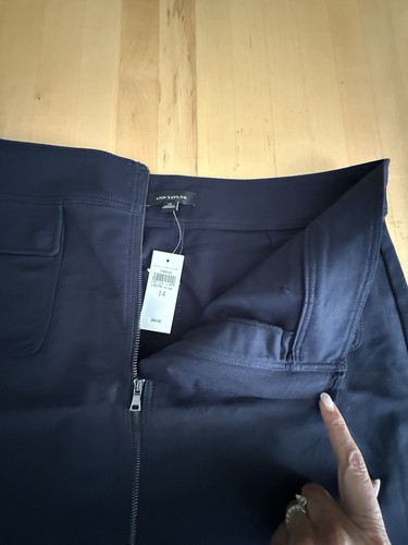 NWT Ann Taylor Women's Dark Navy Skirt Front Full Zip Flap Pockets 14 NEW $89 - Picture 5 of 9