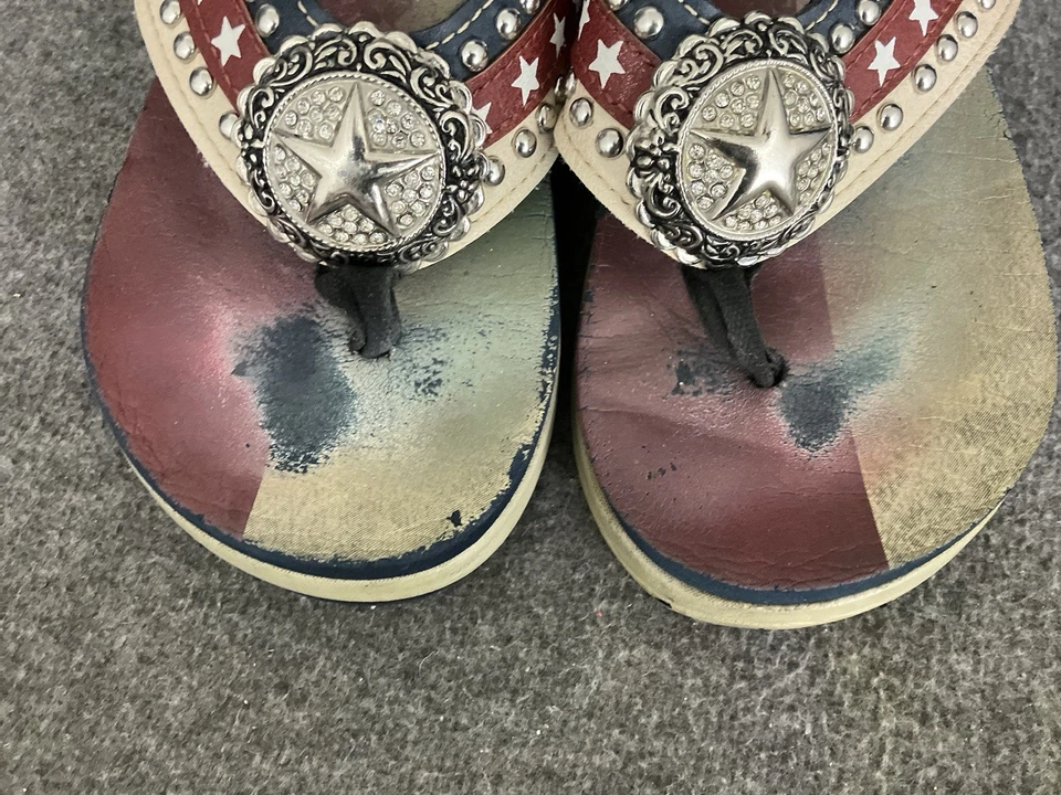 Chinelos femininos Montana West 9 Texas TX bandeira vermelho branco azul strass MARCAS - Imagem 4 de 4