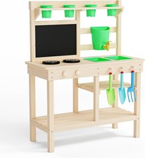 Outdoor toy kitchen made of solid fir wood ? With faucet, double-sided table