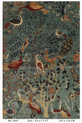 3 x 5 Fuß Vögel AnimalArea Teppich Afghan Traditionell Handgeknüpft Wolle Ori...