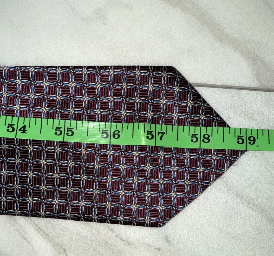 Corbata de hombre CARLO PALAZZI 100 % seda 59 X 3,5" de diseñador geométrica roja azul Foto 2 de 4