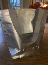 Empty Athleta Metallic Silver Tote Shopping Bag Medium 14" x 14" x 5.5" Carryall