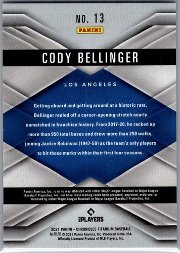 2021 Panini Chronicles #13 Cody Bellinger Titanium - Picture 2 of 2