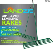 Landzie Lawn Leveling Rake – 48" Steel Handle Yard Leveler, Lawn Level Tool
