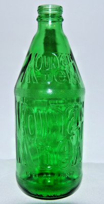 Vintage 1980 Mountain Dew 16 oz 1 Pint Embossed Green Glass Bottle No Refill