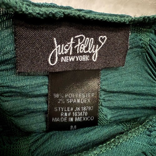 Just Polly Dark Green Long Sleeve Textured Stretch Top Lightweight Juniors M - Picture 3 of 6