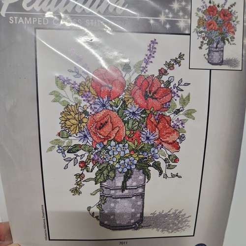 Floral Cross Stitch Kit Poppies in a Vase Stamped Janlynn Platinum 11x14 New