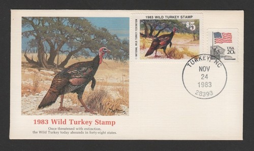 USA 1983 National Wild Turkey Briefmarke FDC - Türkei North Carolina Stempel - Fleetwood