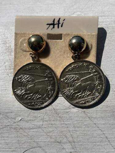 Vintage Coins Alexander the Great Gold Tone Pierced Earrings - Picture 2 of 14