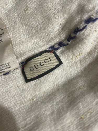 Authentic Gucci GG Logo Knit Beanie Hat Navy Ivory Wool Italy Unisex Luxury - Picture 5 of 18