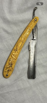 Vintage Wadsworth XLNT Straight Razor Germany Floral Celluloid Handle W/ Case