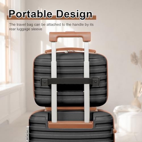 Luggage Set 3 Piece Suitcase Sets 6 piece set (13/20/24/28inch) Black brown - Picture 5 of 7