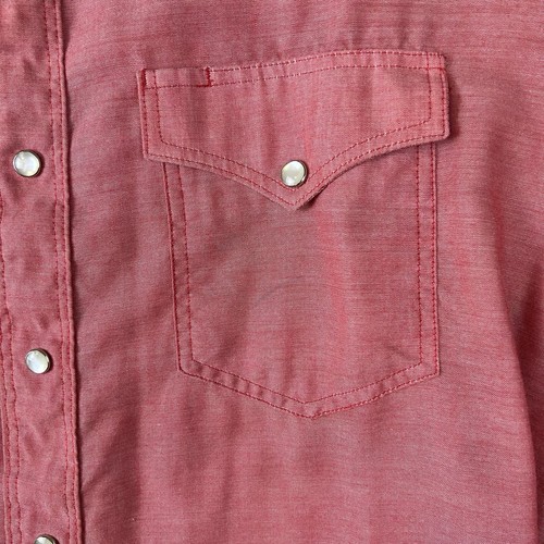 VTG 70s H Bar C Chambray Long Tail Pearl Snap Shirt Men 16.5 36 Western Pink Red - Picture 5 of 11