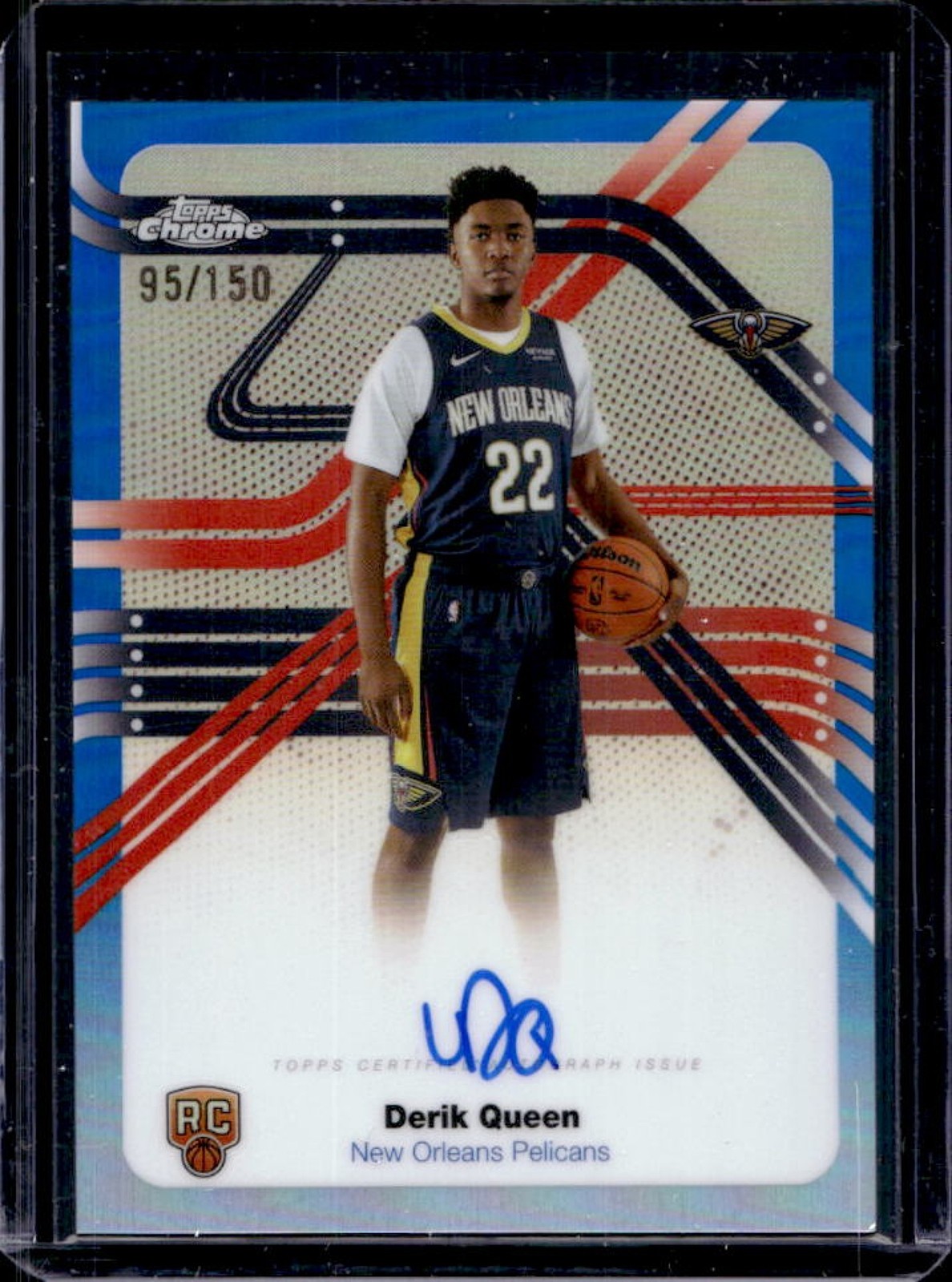 2025-26 Topps Chrome Derik Queen Next Stop RC Blue Refractor Auto #95/150