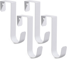 4 Pack Over The Door Hooks, Sturdy Metal Single White 4 Pack, Stainless Steel