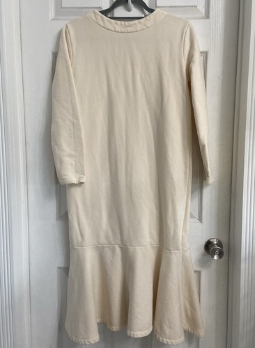 Margaret Closet Fleece Sweatshirt Midi Dress Ivory Small V-Neck Pull On Ruffle - Picture 3 of 3