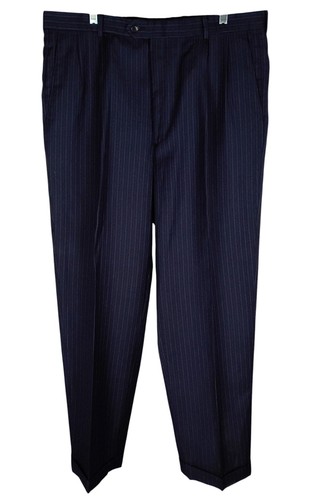 Hart Schaffner Marx 2 Piece Worsted Blue Twill Stripe Wool Suit 44L Pants 36X32 - Picture 8 of 15