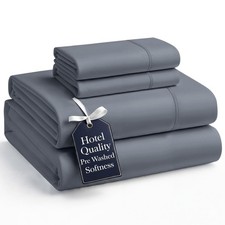 4 Piece Charcoal Microfiber King Sheet Set Pre-Washed Ultra Soft Breathable Bed