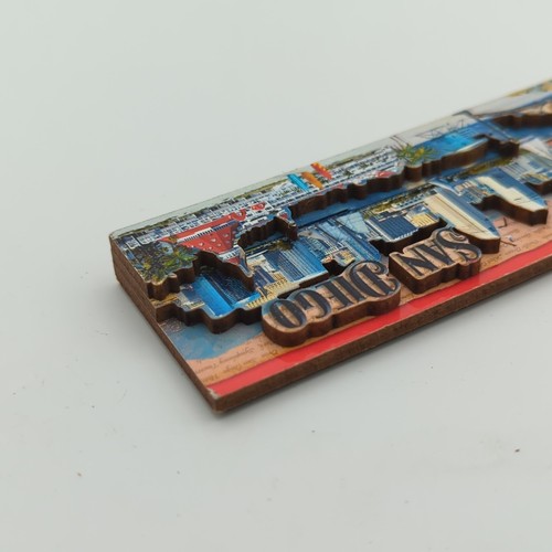 San Diego Souvenir Magnet 3D Holz Ausschnitt Skyline Strandszene Kalifornien - Bild 7 von 8