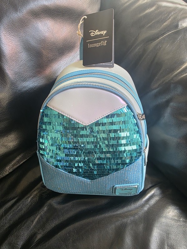 Loungefly Disney Frozen Elsa Glitter Sequin Cosplay Mini Backpack.