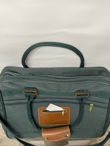 Jaguar Messenger Laptop Bag Green Canvas Faux Leather Crossbody Travel Work - Picture 8 of 15