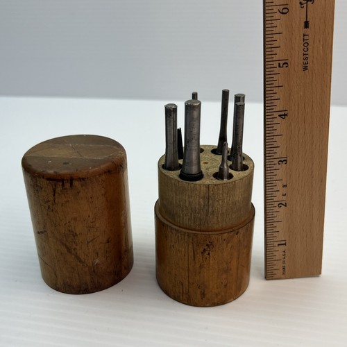 Starrett Drive Pin Punch Set S565The L.S. Starrett Co. 8PC w/ Wood Holder & Lid - Picture 2 of 8