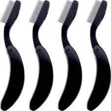 TecUnite 4 Packs Folding Eyelash Comb, Stainless Steel Teeth Eyebrow 4 Black