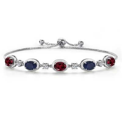 925 Sterling Silver Rhodolite Garnet and Sapphire and Lab Grown Diamond