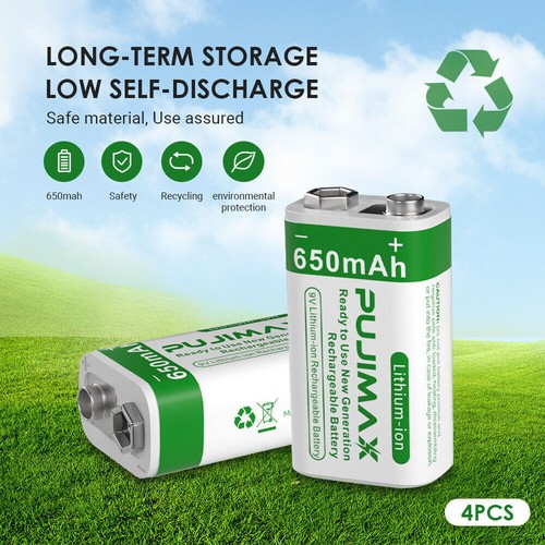 Batterie ricaricabili 9V 650mAh 9 Volt Li-ion batteria agli ioni di litio + caricatore nuovo - Foto 2 di 16