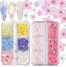 2 Boxes 3D Flower Nail Charms Pink White Blossom Art Pearl DIY Nail Decor