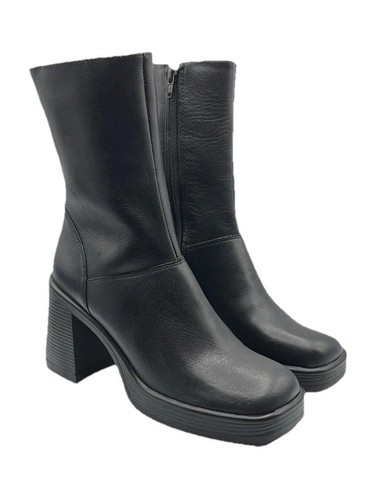 Steve Madden Fantsie Leder Plateau Stiefel eckige Zehenpartie seitlicher Reißverschluss Absatz Größe 10