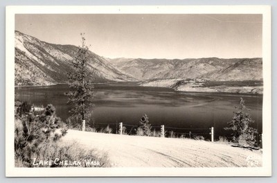 Lake Chelan WA Cascades Mountains Aerial View Original RPPC