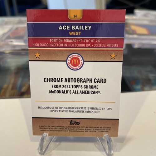 2024 Topps Chrome All American Ace Bailey McDonald’s Logo Auto /75 - Picture 5 of 5