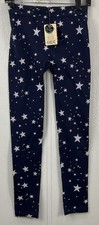 NWT Pink Rose Navy Blue White Star Leggings Size Medium