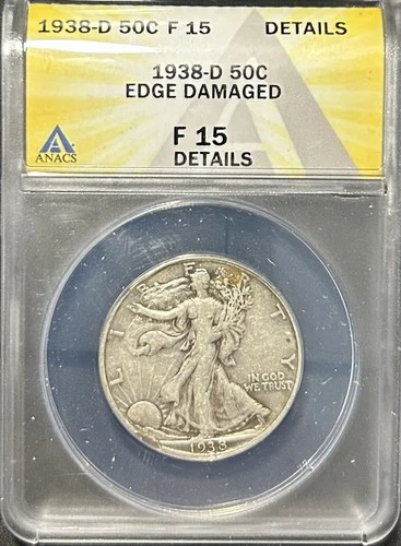 1938-D Walking Liberty Silver Half Dollar 50C Fine F 15 Details ANACS