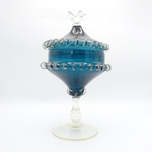Vintage Italian Handblown Blue Glass Candy Jar Apothecary Jar Murano Empoli - Picture 2 of 4