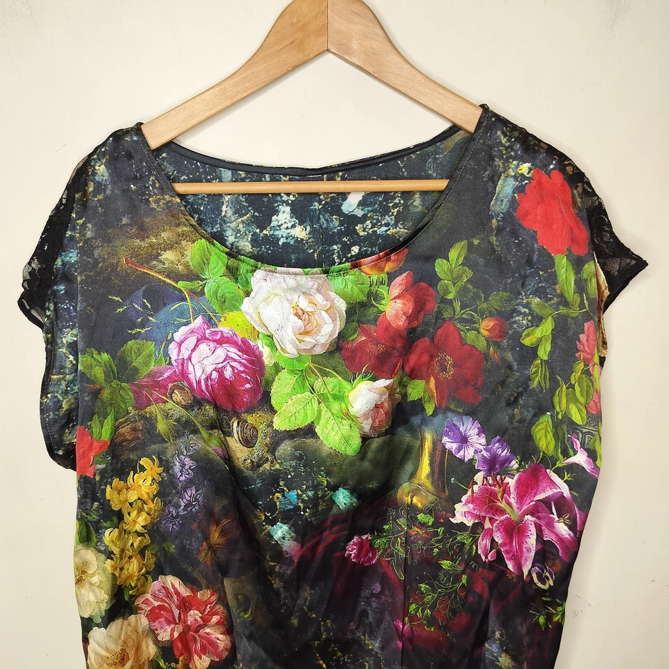 Blusa Top Para Mujer Floral Grande Encaje Hombro Rosas Romance Oscuro Manga Corta Foto 2 de 4
