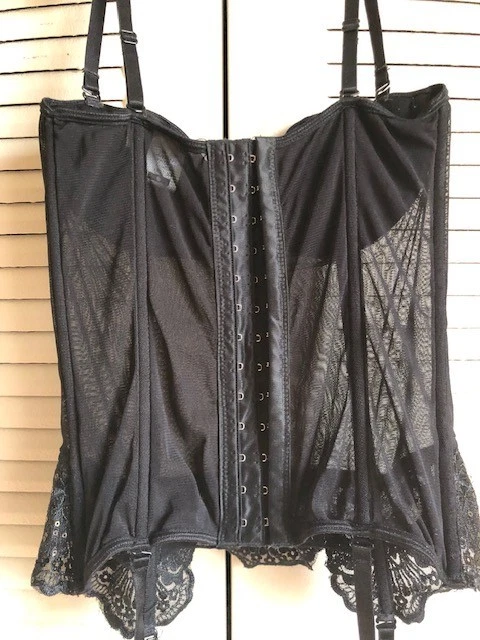 Corsé mediano para mujer Dreamgirls negro con encaje y lentejuelas y ligueros ~ usado en excelente estado~ Foto 4 de 4