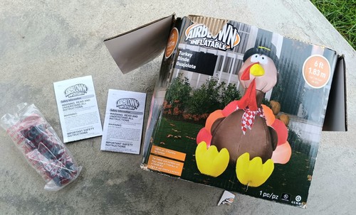 Gemmy Thanksgiving Inflatable 6 ft Turkey Pilgrim Lights Up Airblown 2020 TESTED - Picture 8 of 19