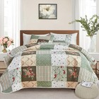 Patchwork Quilt Set Queen-90 x 90 (1 + 2 Pillow Shams), Green 